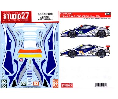 Ferrari 458 #52/#53 "RAM Racing" Le Mans 24 Hours 2014 1/24 Decal - Studio27 - DC1064