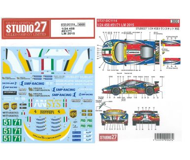 Ferrari 458 #51/#71 "AF Corse" Le Mans 24 Hours 2015 1/24 Decal - Studio27 - DC1114