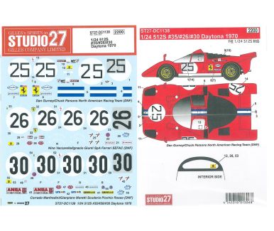 Ferrari 512S "Daytona 24 Hours" 1970 1/24 Decal - Studio27 - DC1138