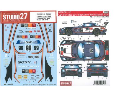 Mercedes SLS AMG GT3 "Sports & You" Italian GT Imola 2015 1/24 Decal - Studio27 - DC1142