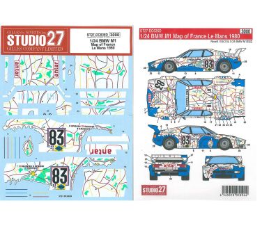 BMW M1 "Map of France" Le Mans 24 Hours 1980 1/24 Decal - Studio27 - ST27-DC636