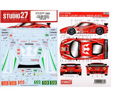 Ferrari 458 #58/59 "Luxury Racing" Le Mans 24 Hours 1/24 Decal - Studio27-DC948