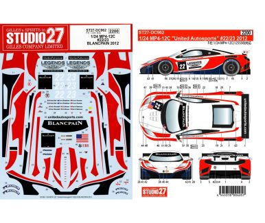 McLaren MP4-12C GT3 "United Autosports" Blancpain 2012 1/24 Decal - Studio27 - DC962