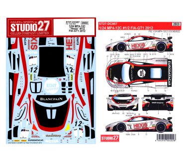 McLaren MP4-12C GT3 "Hexis Racing" FIA-GT1 Championship 2012 1/24 Decal - Studio27 - DC957